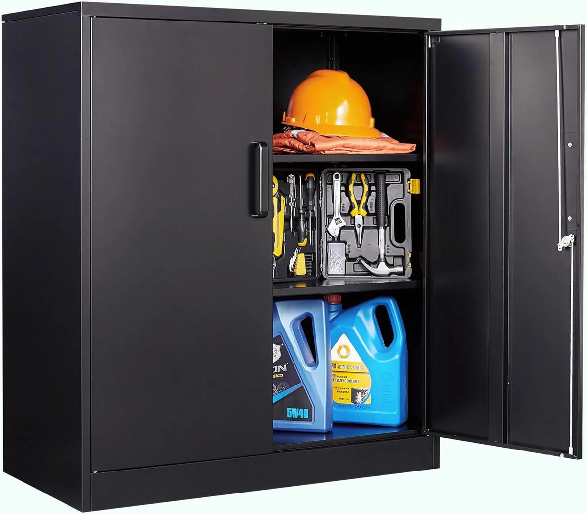 Metal Storage Cabinet with 2 Doors and 6 Shelves,Black Metal Cabinet with Lock,71" Lockable Garage Storage Cabinets,Locking File Cabinet,Steel Tool Cabinets for Home,Office,Garage,Shop,School