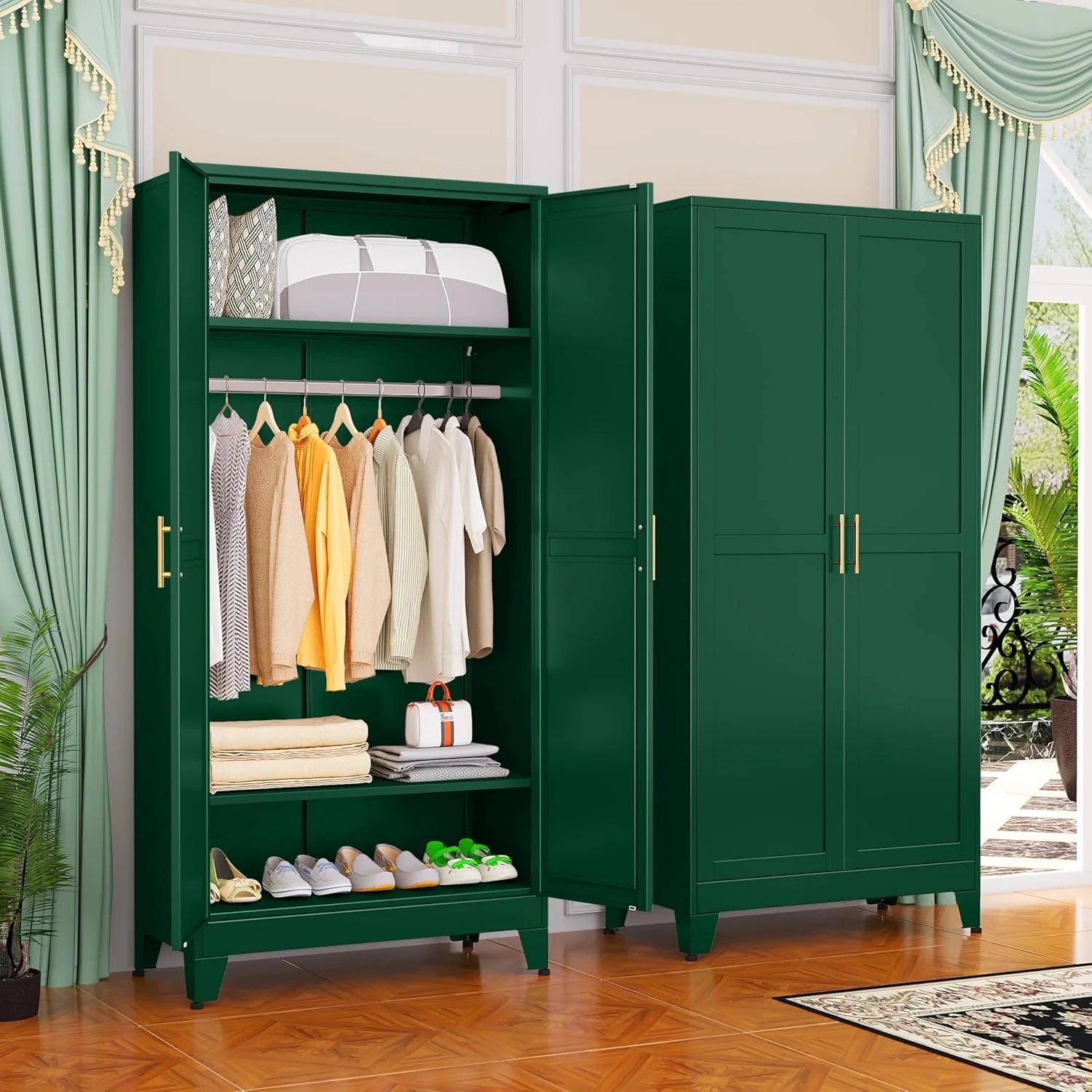 Steel Armoire Wardrobe Closet, 71" Metal Clothing Storage Cabinets