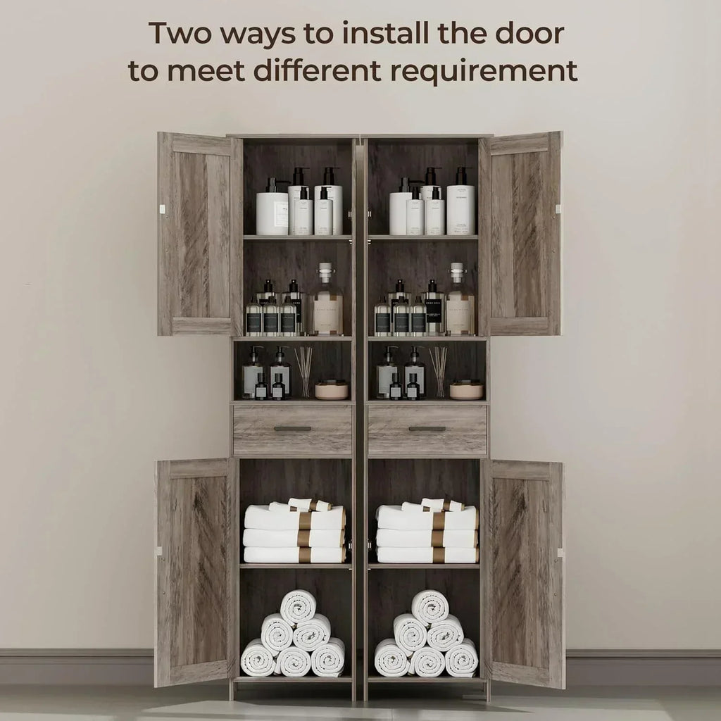 Homhedy 67" H Tall Bathroom Storage Cabinet with 2 Barn Doors and 1 Drawer Narrow Storage Unit
