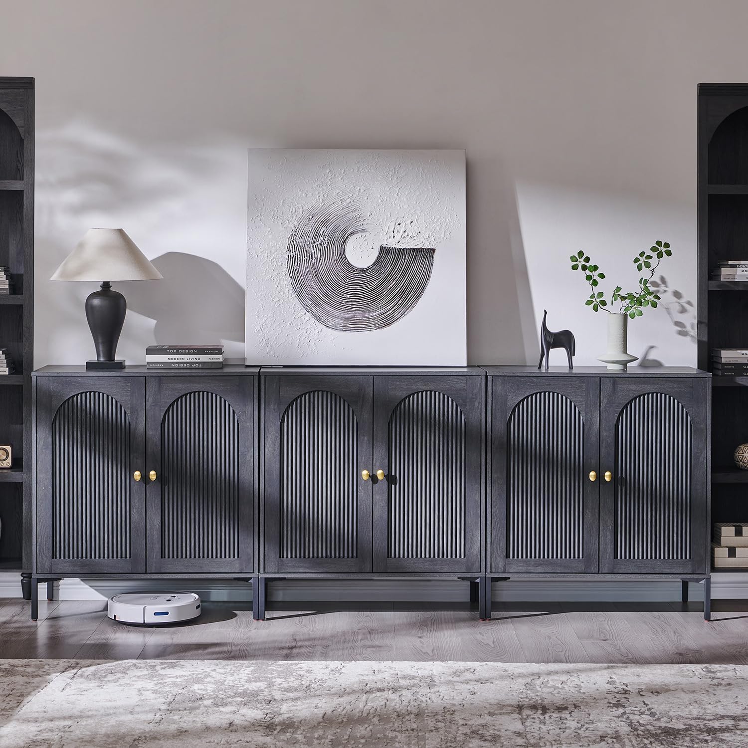 IFGET Modern Buffet Cabinet with Storage 92.63" W Fluted Arched Sideboard Cabinet