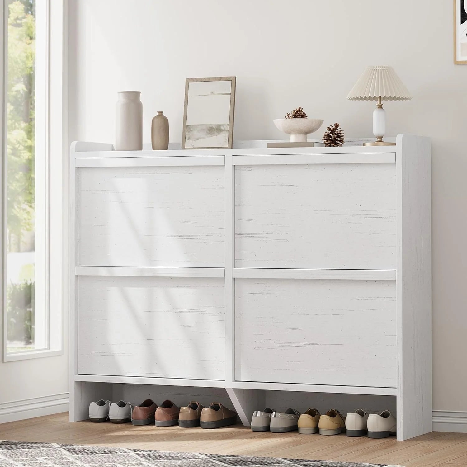 GarveeHome Shoe Cabinet with 3 Flip Drawers Wooden Shoe Organizer Cabinet Shoe Storage Hidden