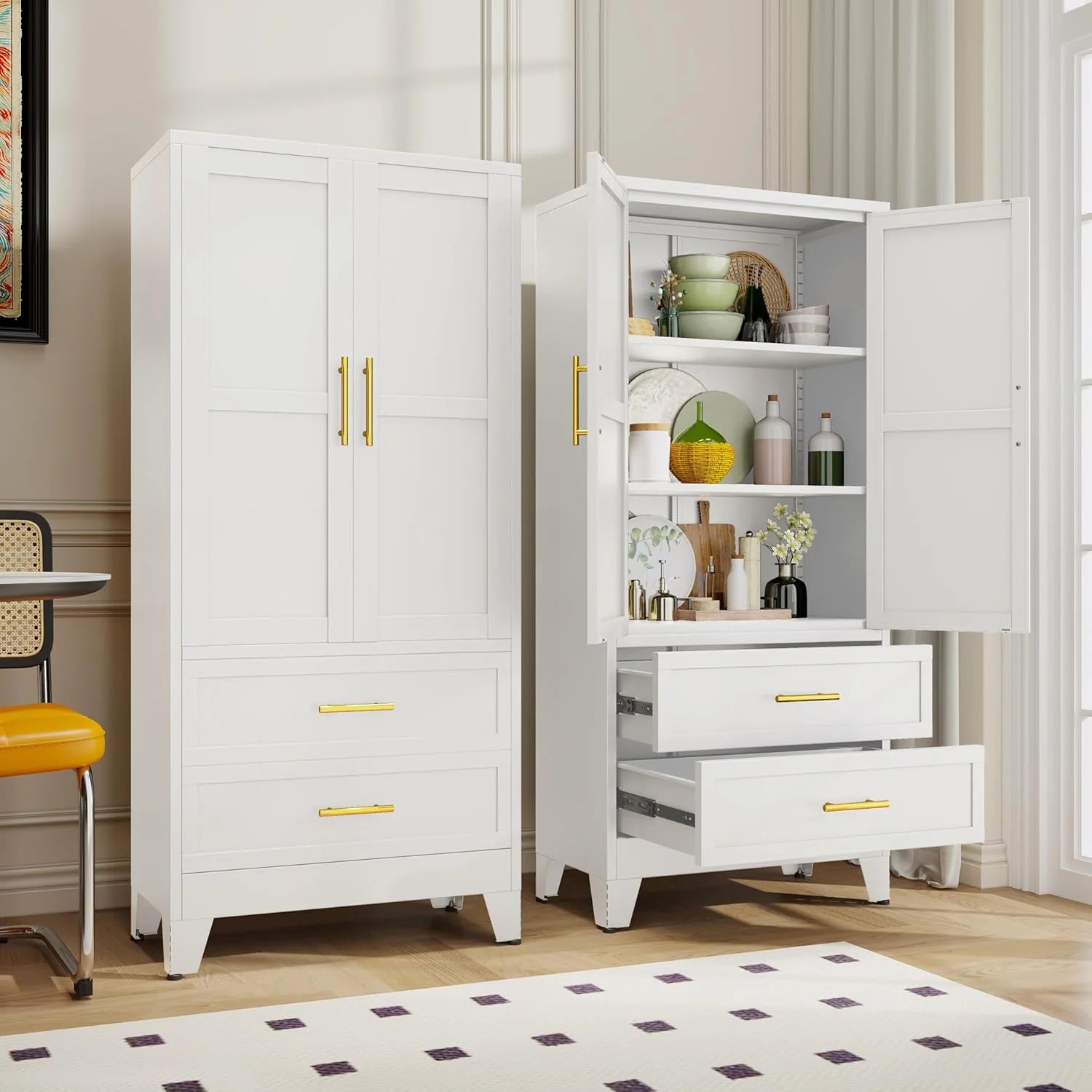 Steel Armoire Wardrobe Closet, 71" Metal Clothing Storage Cabinets