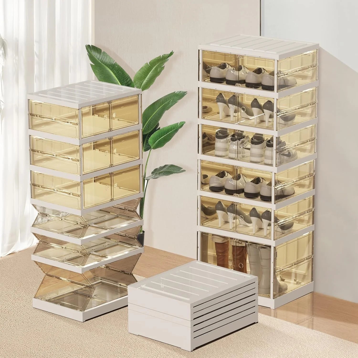Foldable Shoe Rack Storage Rack 9-Tier - 36 Double Foldable Shoe Cabinet with Doors