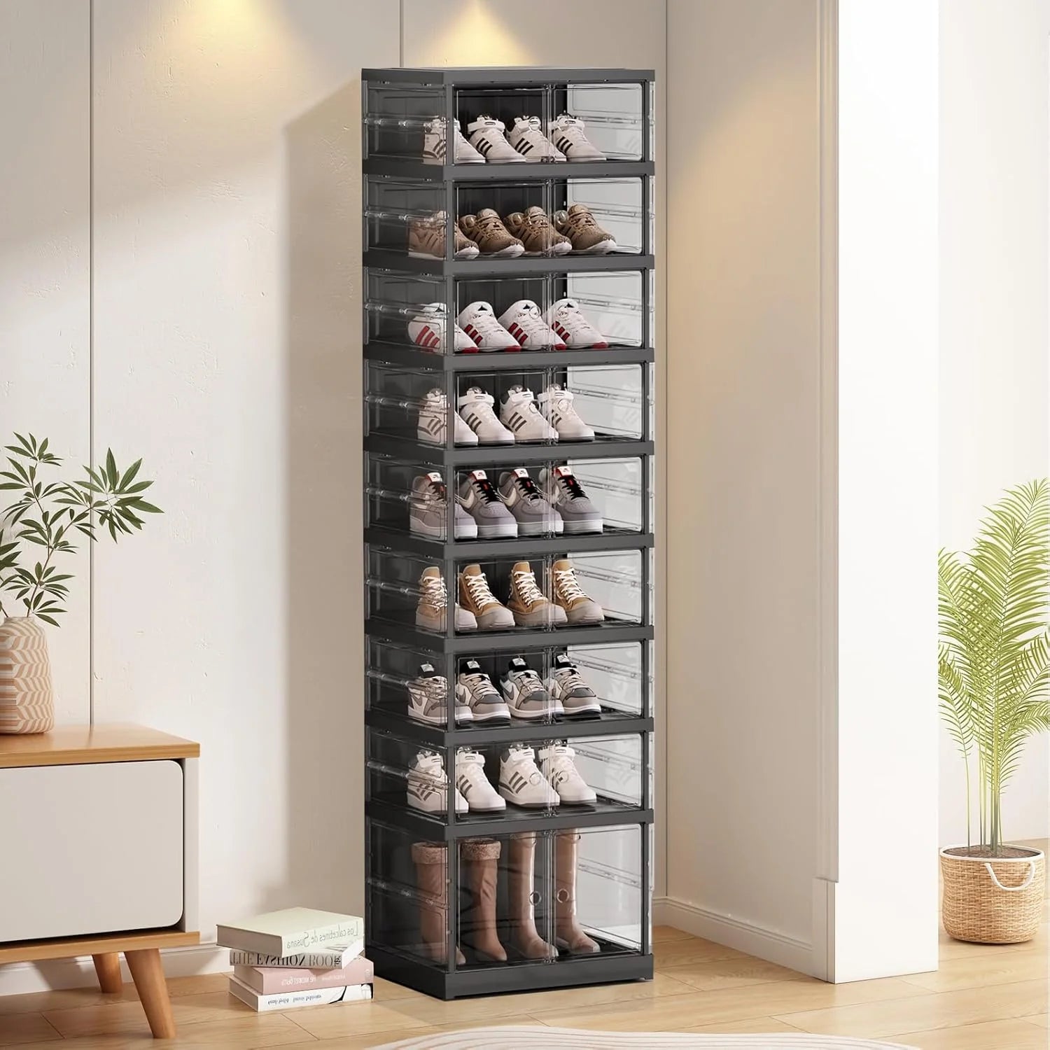 Foldable Shoe Rack Storage Rack 9-Tier - 36 Double Foldable Shoe Cabinet with Doors