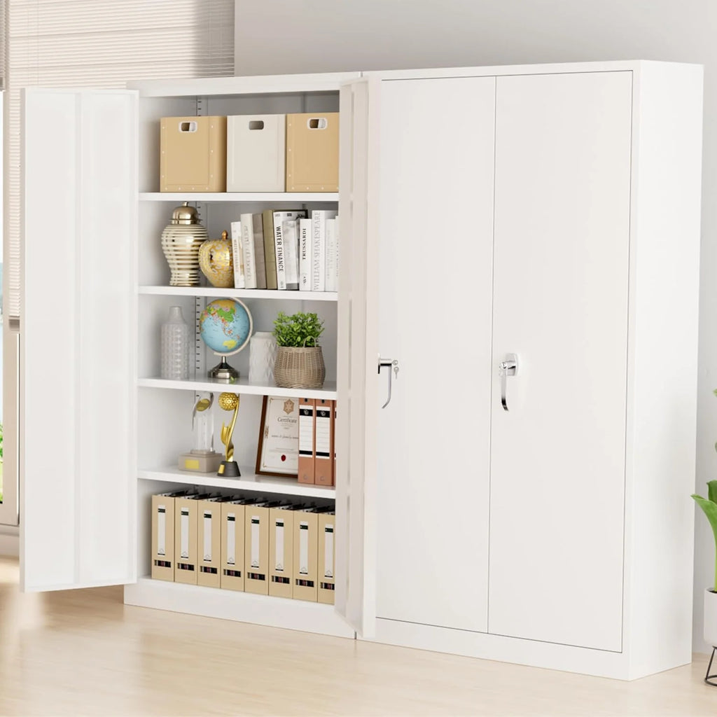 Greenvelly Metal Storage Cabinet, 72" Black Locking Metal Cabinet with 2 Doors and 4 Adjustable Shelves, Lockable Garage Storage Cabinets for Home Office, Garage, Kitchen, Living Room