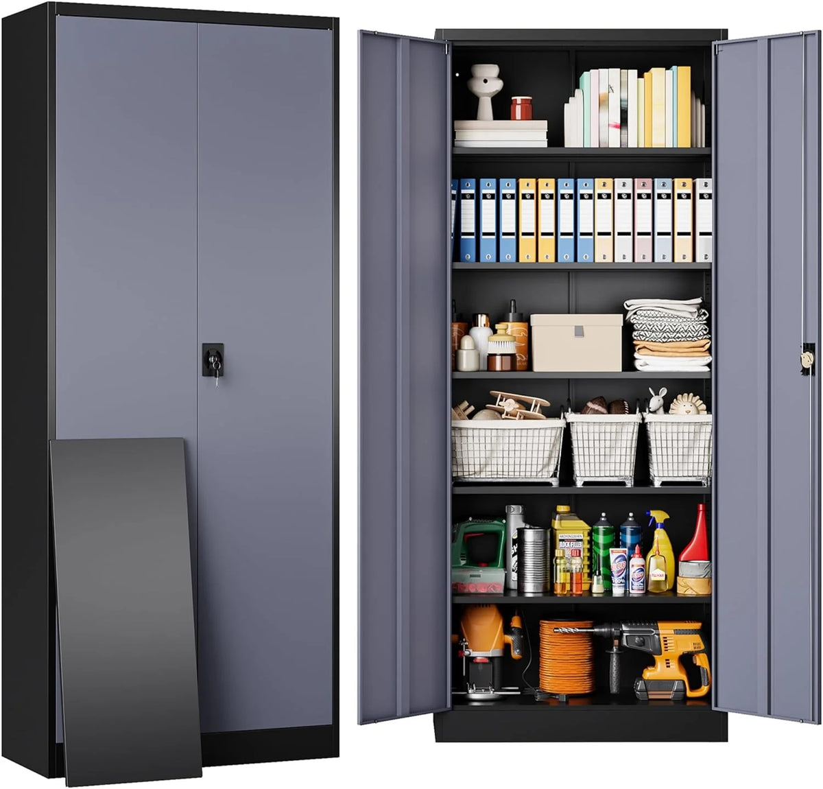 SISESOL Metal Storage Cabinet with Wheels,75 inch Tall Rolling Garage Storage Cabinet