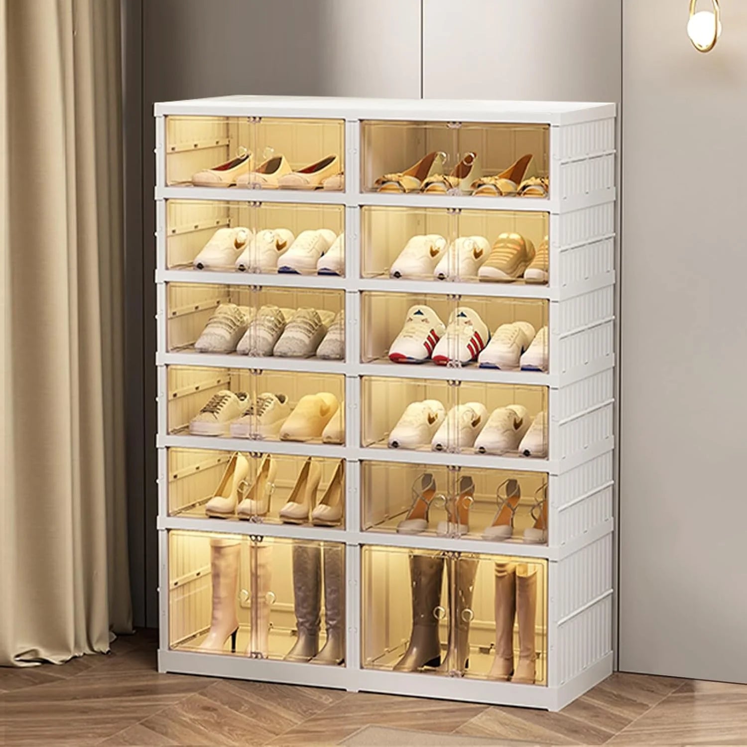 Foldable Shoe Rack Storage Rack 9-Tier - 36 Double Foldable Shoe Cabinet with Doors