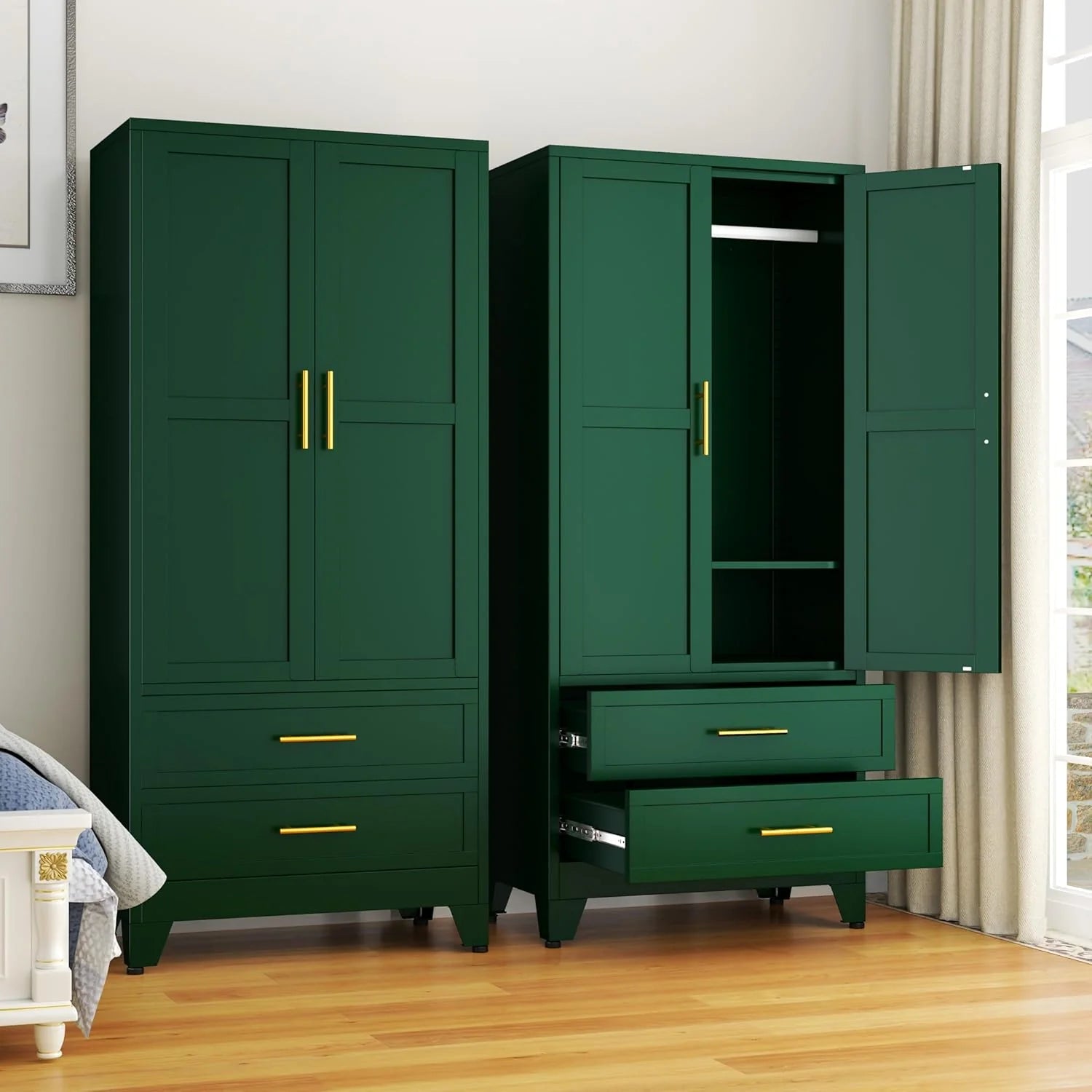 Steel Armoire Wardrobe Closet, 71" Metal Clothing Storage Cabinets