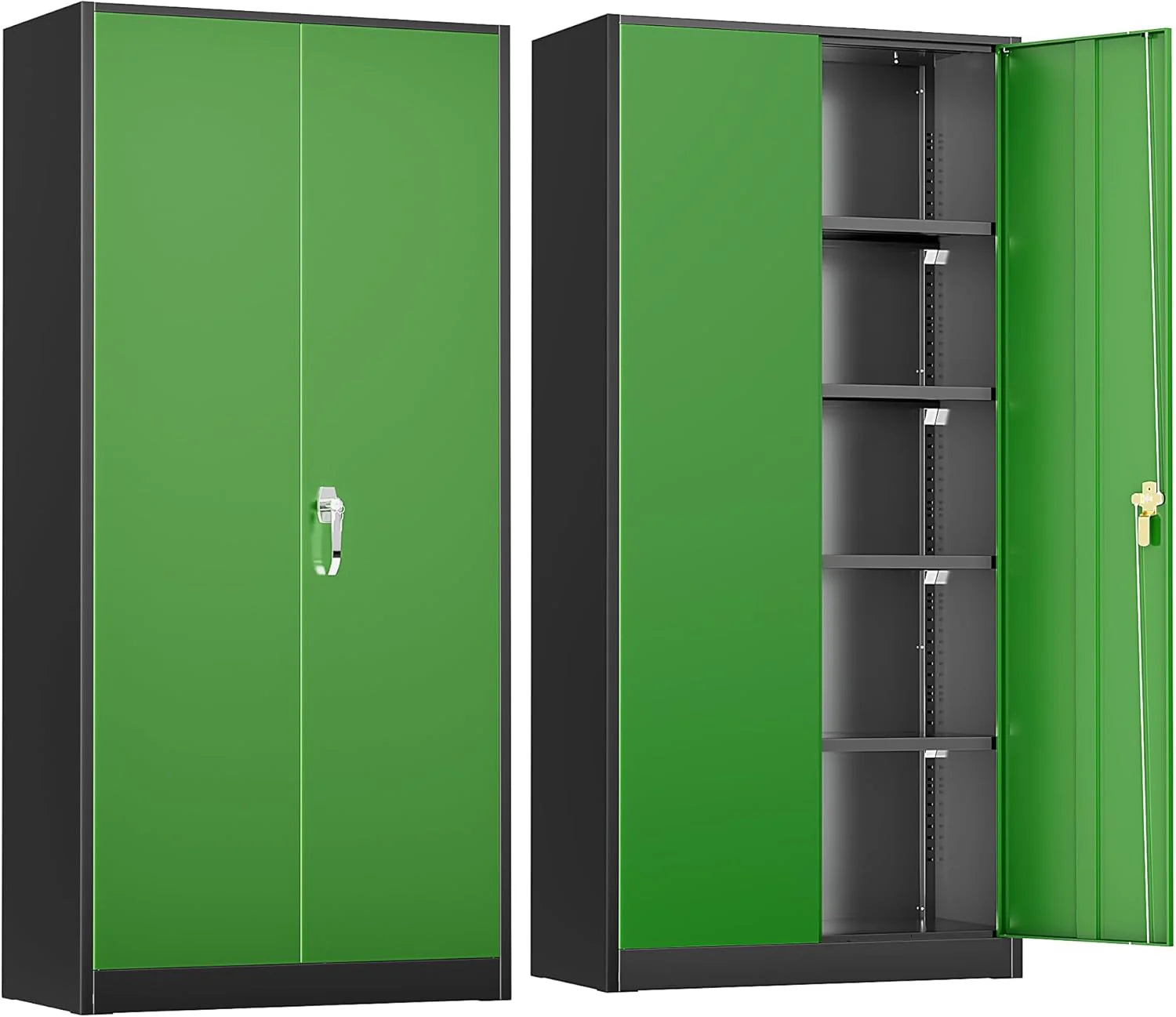Greenvelly Metal Storage Cabinet, 72" Black Locking Metal Cabinet with 2 Doors and 4 Adjustable Shelves, Lockable Garage Storage Cabinets for Home Office, Garage, Kitchen, Living Room