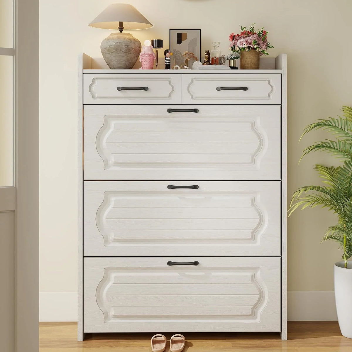 Shoe Cabinet with 3 Large Flip Drawers & 2 Storage Drawers, Narrow Shoe Organizer Cabinet Fits