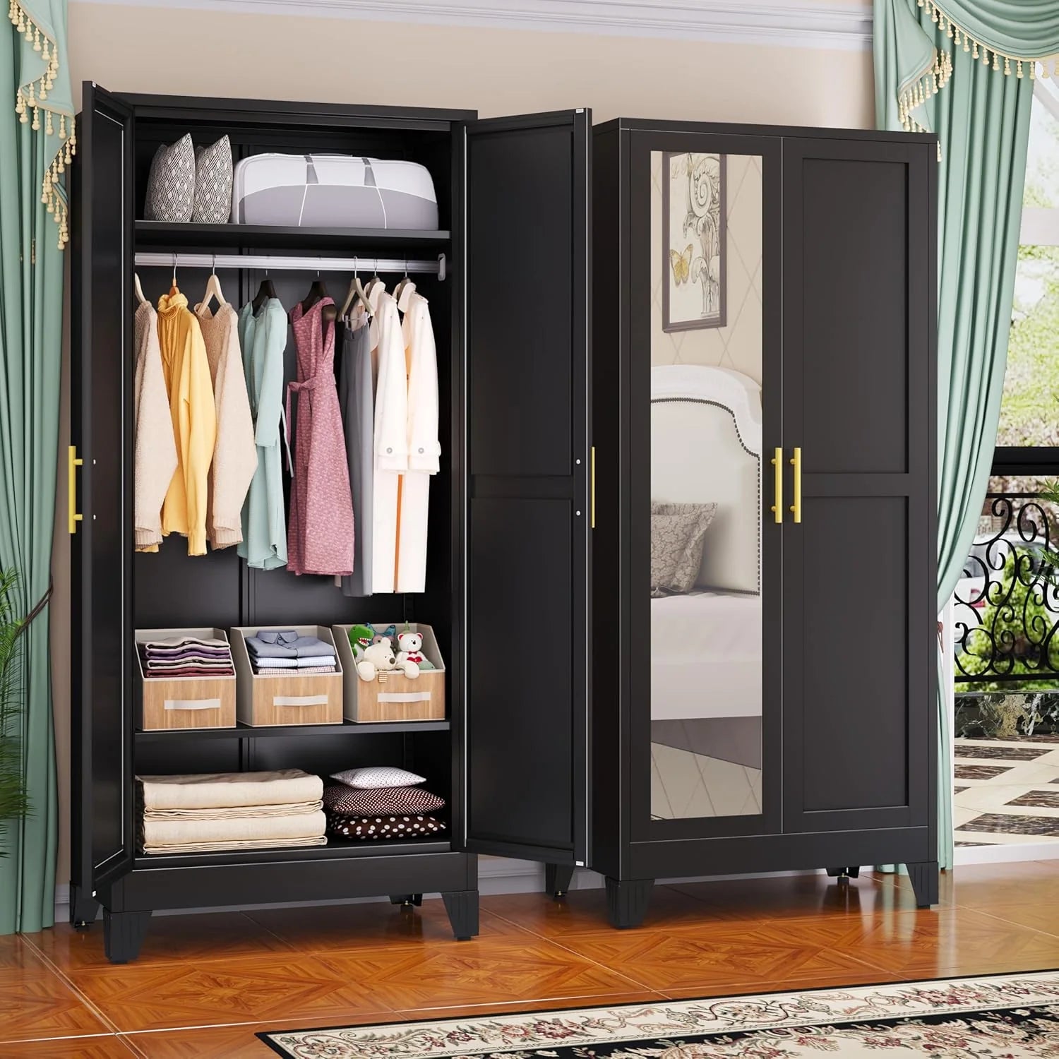 Steel Armoire Wardrobe Closet, 71" Metal Clothing Storage Cabinets