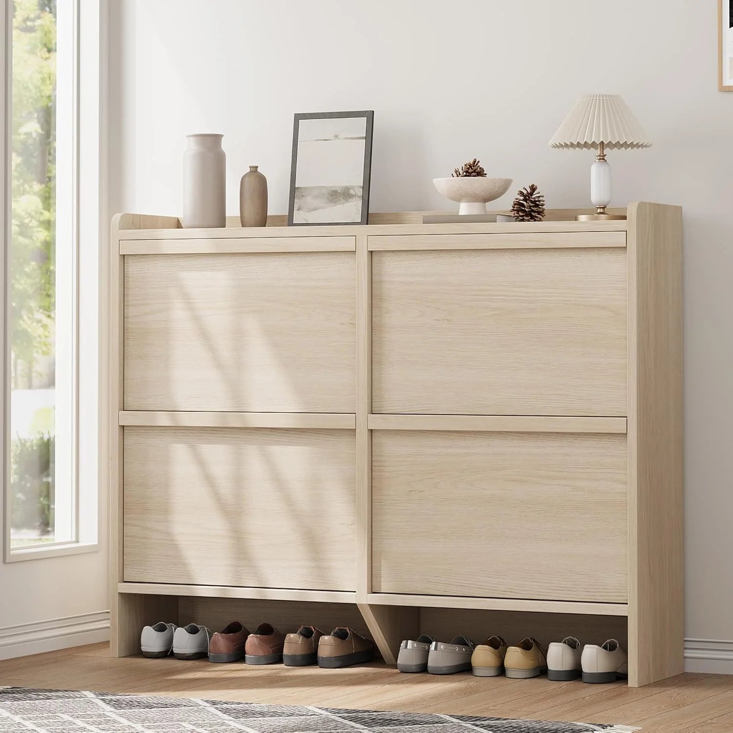 GarveeHome Shoe Cabinet with 3 Flip Drawers Wooden Shoe Organizer Cabinet Shoe Storage Hidden