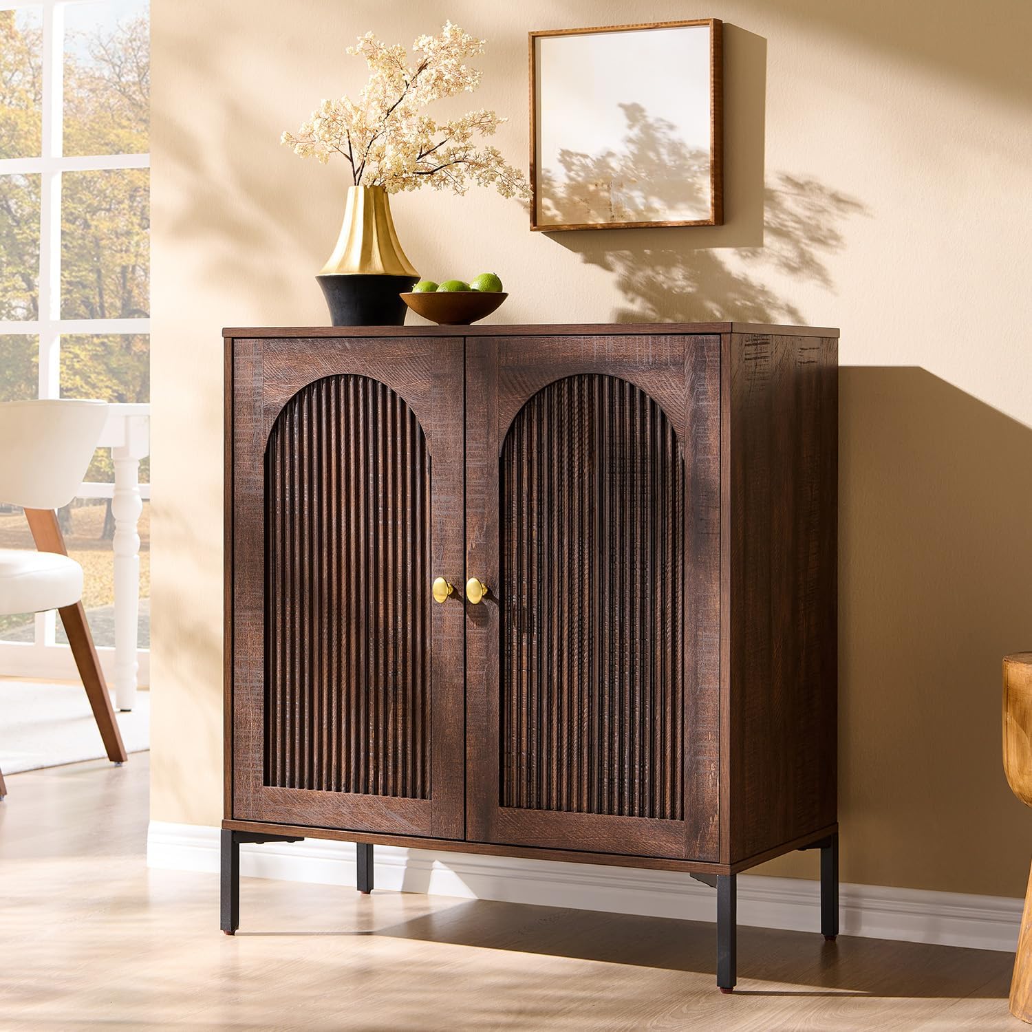IFGET Modern Buffet Cabinet with Storage 92.63" W Fluted Arched Sideboard Cabinet