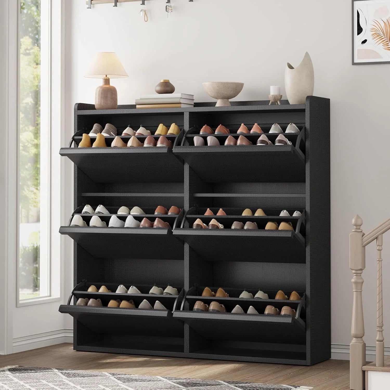 GarveeHome Shoe Cabinet with 3 Flip Drawers Wooden Shoe Organizer Cabinet Shoe Storage Hidden
