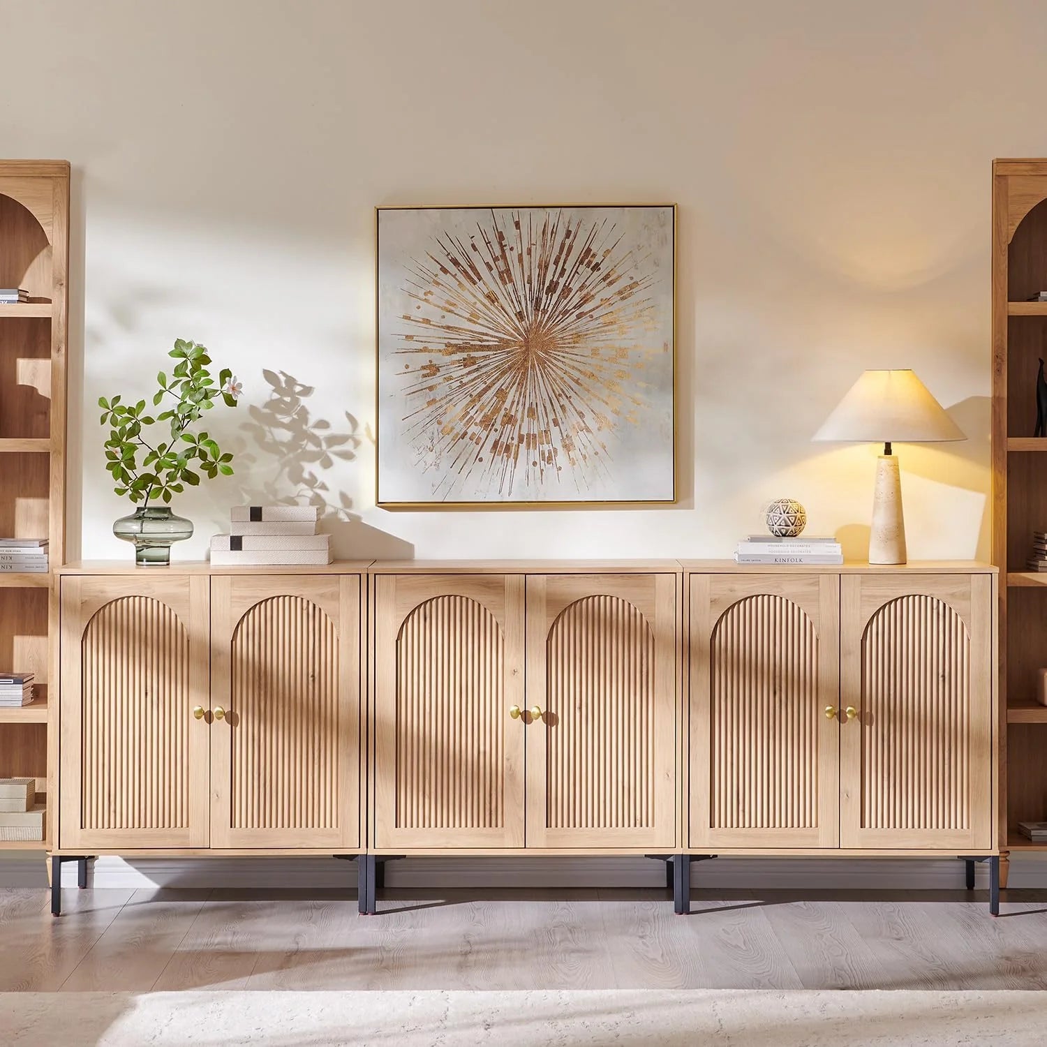 IFGET Modern Buffet Cabinet with Storage 92.63" W Fluted Arched Sideboard Cabinet
