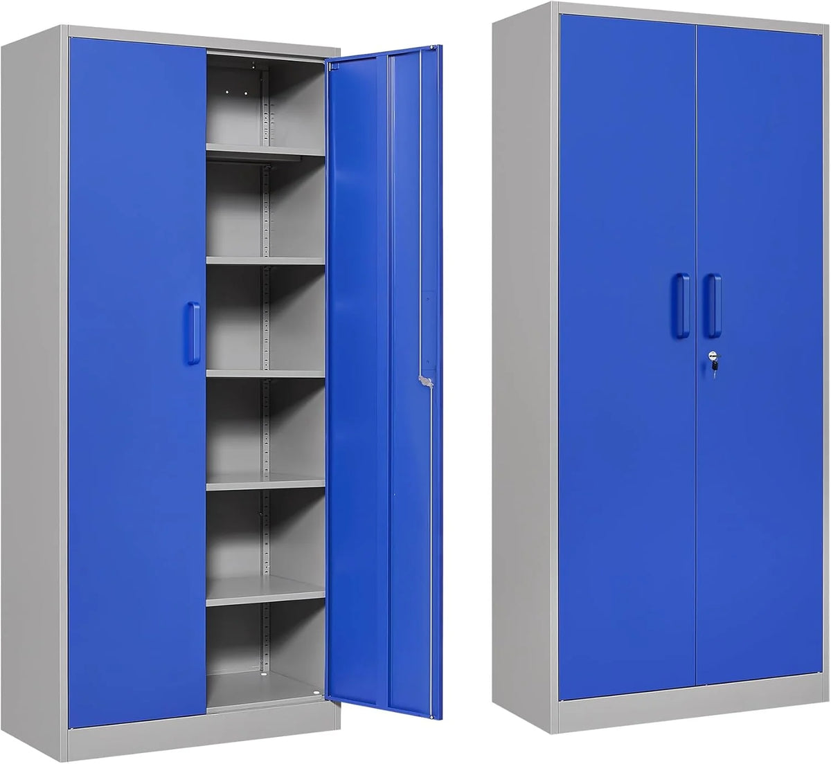 Metal Storage Cabinet with 2 Doors and 6 Shelves,Black Metal Cabinet with Lock,71" Lockable Garage Storage Cabinets,Locking File Cabinet,Steel Tool Cabinets for Home,Office,Garage,Shop,School