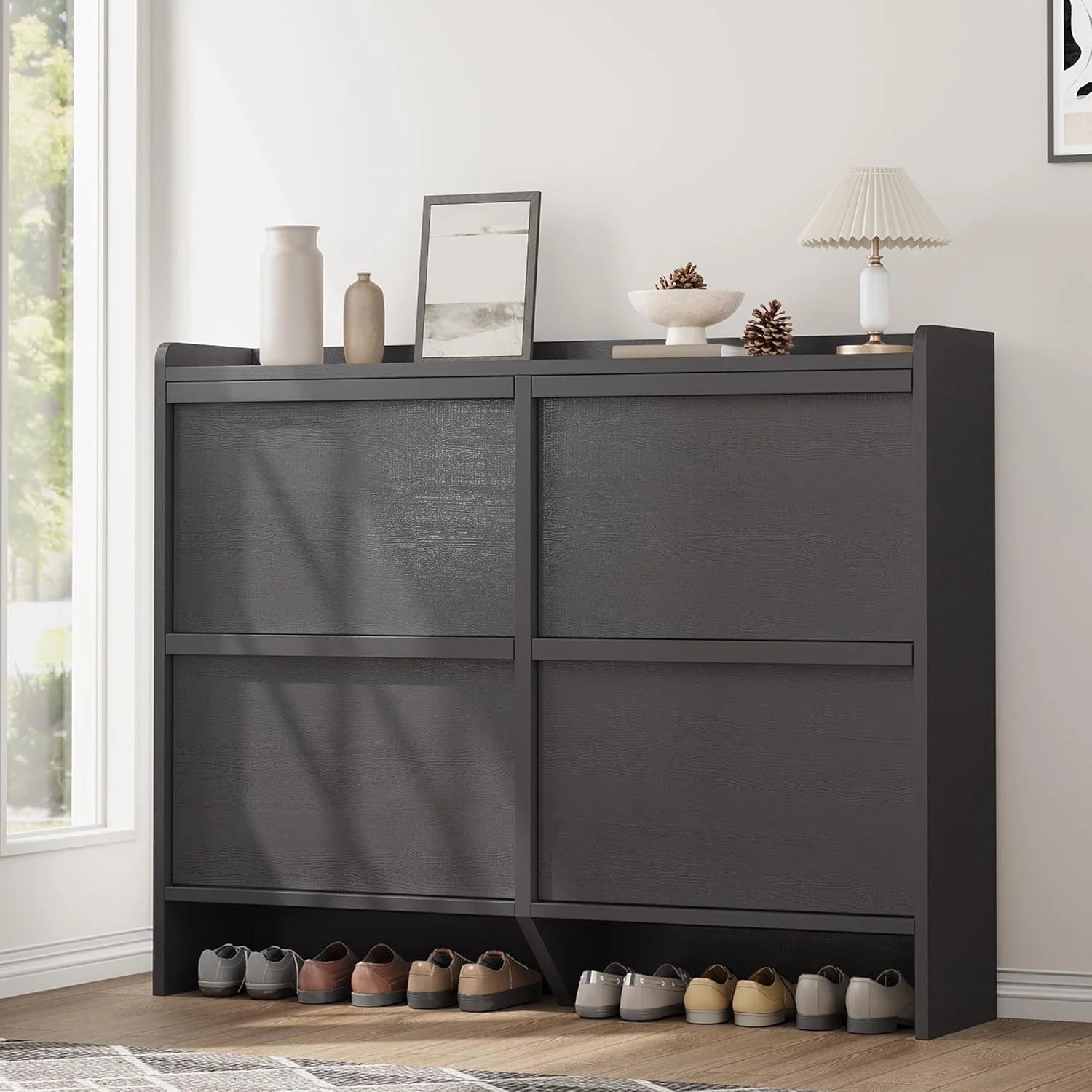 GarveeHome Shoe Cabinet with 3 Flip Drawers Wooden Shoe Organizer Cabinet Shoe Storage Hidden