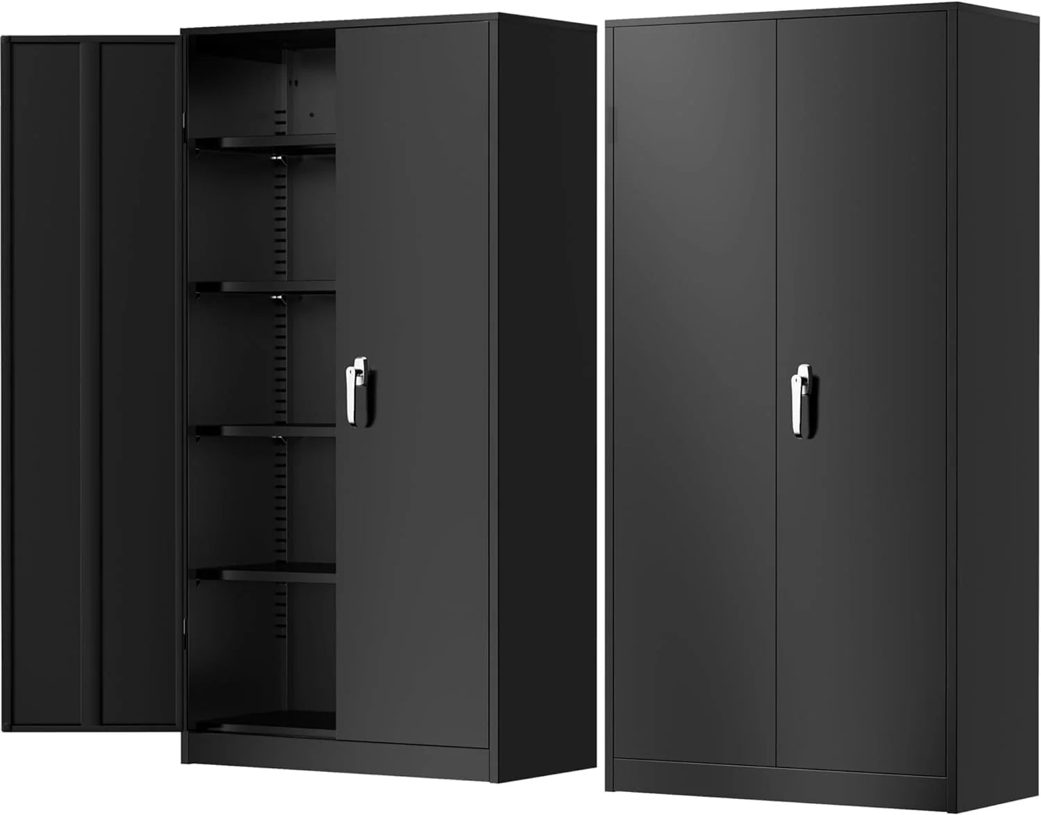 Greenvelly Metal Storage Cabinet, 72" Black Locking Metal Cabinet with 2 Doors and 4 Adjustable Shelves, Lockable Garage Storage Cabinets for Home Office, Garage, Kitchen, Living Room