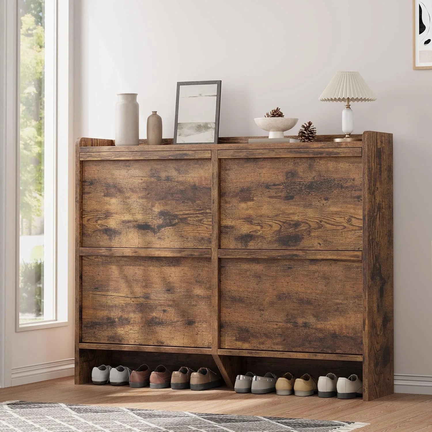 GarveeHome Shoe Cabinet with 3 Flip Drawers Wooden Shoe Organizer Cabinet Shoe Storage Hidden