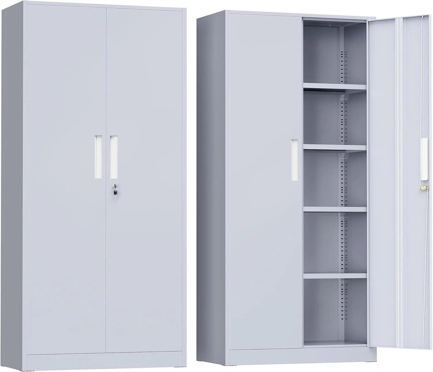 Greenvelly Metal Storage Cabinet, 72" Black Locking Metal Cabinet with 2 Doors and 4 Adjustable Shelves, Lockable Garage Storage Cabinets for Home Office, Garage, Kitchen, Living Room